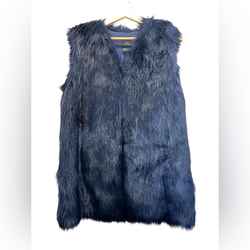 Faux Fur Vest in Navy Blue